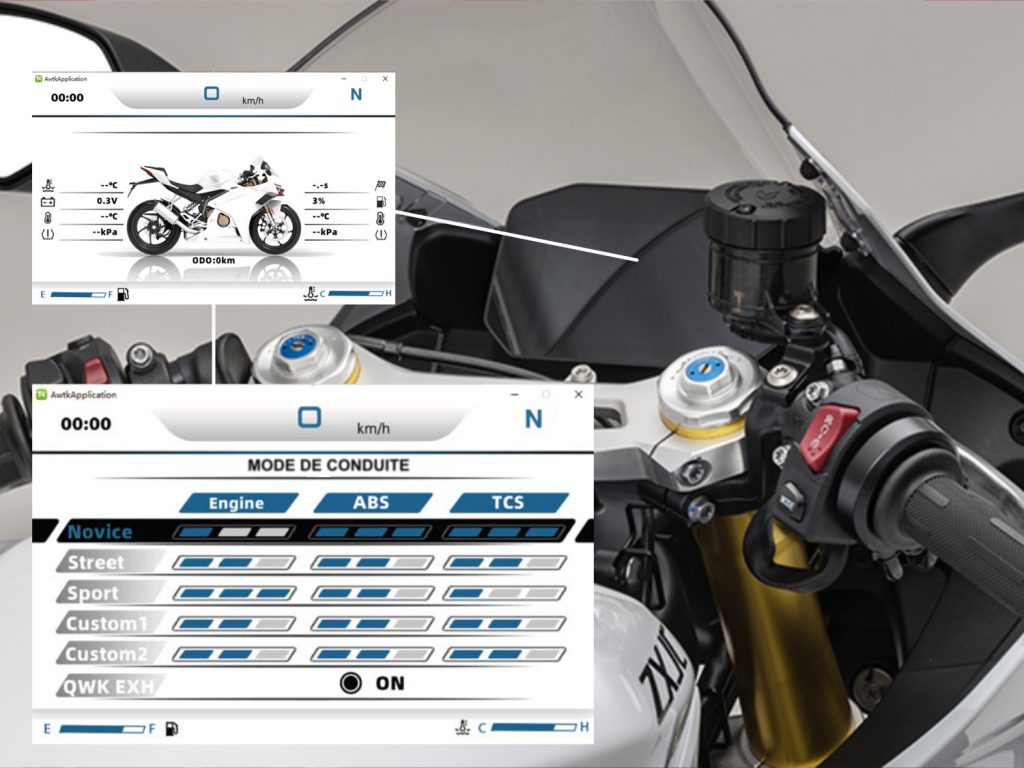 MODE DE CONDUITE: 3 modes prédéfinis modifiables, plus 2 modes totalement réglables au niveau de l'ABS, TCS, moteur.